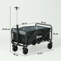 Outsunny Carro de Jardín Plegable con 4 Ruedas Longitud y Ángulo del Mango Ajustables Capacidad 70 L 77x50x63-93 cm Negro(m-3)