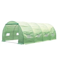 Outsunny Estufa Tipo Túnel 590x300x200cm com Porta Enrolável 8 Janelas Cobertura de PE 140g/m² e Tubo de Aço para Cultivos de Plantas Verduras Verde(m-1)