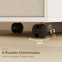 HOMCOM Mesa de Costura Plegable con 6 Ruedas 18 Clavijas 2 Cajones y 3 Compartimentos Blanco(m-7)