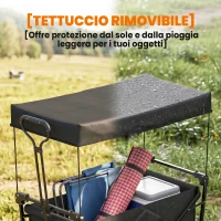 Outsunny Carrello da Giardino 110L con Maniglia Telescopica e Tettuccio in Acciaio e Tessuto Oxford, Nero(m-6)