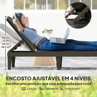 Outsunny Conjunto de 2 Espreguiçadeiras de Jardim Exterior Espreguiçadeiras Reclináveis de PP Encosto Ajustável Resistentes às Intempéries Preto(m-4)