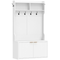 HOMCOM Móvel Cabide de Entrada com Sapateira Prateleiras Abertas e 6 Ganchos Estilo Moderno 100x38x172 cm Branco