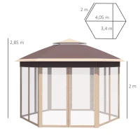 Outsunny tuinpaviljoen opvouwbaar tuinhuisje 4 x 4 m pop-up tent partytent incl. draagtas 6 zijpanelen dubbel dak zeshoekig beige + kaki(m-3)