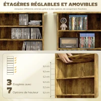 HOMCOM Rangements pour CD et DVD avec 8 compartiments et 6 étagères réglables, capacité max. 360 CD/185 DVD et Blu-ray, marron(m-5)
