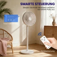 HOMCOM Ventilador de Pie con Control Remoto Altura Ajustable 4 Velocidades Oscilación 80° Temporizador 10H Pantalla LED Blanco(m-7)