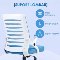 Vinsetto Scaun ergonomic pivotant, reglabil pe înălțime, cu brațe, 54x54x89-99 cm, alb și albastru(m-6)