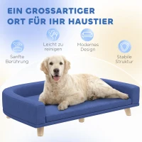 PawHut Hundebett Hundesofa Haustiersofa, Eukolyptusholz, 98 x 67 x 25 cm, Blau(m-7)