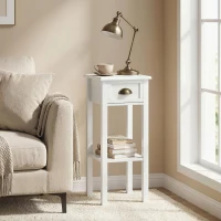 HOMCOM Mesa Auxiliar Moderna, Mesa Auxiliar para Sofá, con Cajón y Estante, Mesita de Noche para Salón, Dormitorio, 30x30x75 cm, Blanco(m-2)
