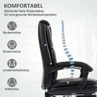 HOMCOM Scaun de birou rabatabil cu suport pentru picioare retractabil, din piele PU, capacitate de 120 kg, negru(m-5)