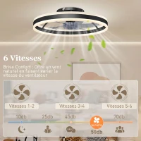 HOMCOM Ventilateur de plafond avec lumière et télécommande, plafonnier ventilateur 50 cm avec 6 vitesses, noir(m-6)