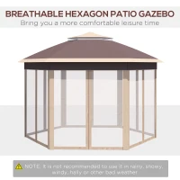 Outsunny tuinpaviljoen opvouwbaar tuinhuisje 4 x 4 m pop-up tent partytent incl. draagtas 6 zijpanelen dubbel dak zeshoekig beige + kaki(m-4)