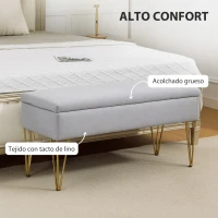 HOMCOM Banco Pie de Cama Tapizado en Lino Sintético con Patas de Acero y Asiento Acolchado Gris Claro(m-4)