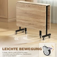 HOMCOM Mobiler Klapptisch mit 6 Rollen und Bremsen, faltbarer Küchen-Esstisch für kleine Räume, Eiche(m-6)