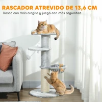 PawHut Árbol Rascador para Gatos 103,5 cm con Cama Hamaca Plataforma Poste de Sisal Grueso Bola Colgante Gris Claro(m-4)