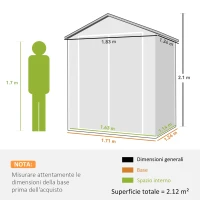 Outsunny Casetta da Giardino con Finestra e Doppia Porta PP e Alluminio, 183x134x210 cm, Grigio(m-3)