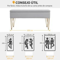 HOMCOM Banco Pie de Cama Tapizado en Lino Sintético con Patas de Acero y Asiento Acolchado Gris Claro(m-7)