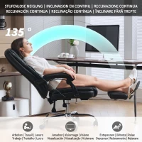 HOMCOM Scaun de birou rabatabil cu suport pentru picioare retractabil, din piele PU, capacitate de 120 kg, negru(m-7)