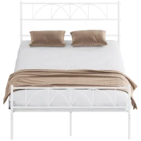 HOMCOM Cama de Casal com Cabeceira de Ripas de Aço e Espaço de Arrumação Debaixo da Cama Carga 330 kg 141,5x198x98 cm Branca(m-10)