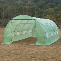 Outsunny Estufa Tipo Túnel 590x300x200cm com Porta Enrolável 8 Janelas Cobertura de PE 140g/m² e Tubo de Aço para Cultivos de Plantas Verduras Verde(m-8)