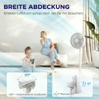 HOMCOM Ventilador de Pie con Control Remoto Altura Ajustable 4 Velocidades Oscilación 80° Temporizador 10H Pantalla LED Blanco(m-5)