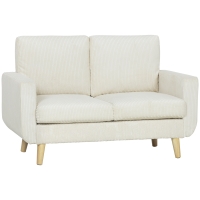 HOMCOM Sofá de 2 Plazas de Pana 134 cm con Patas de Madera Respaldo Grueso Sofá Moderno para Salón Dormitorio Crema