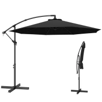 Outsunny 3m Overhanging Cantilever Parasol, with Cross Base - Black(m-10)