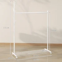 HOMCOM Burro para Ropa con Ruedas 5 Ganchos Barra para Colgar y Balda Inferior para Recibidor Entrada 120x43x171 cm Blanco(m-3)