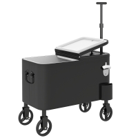 Outsunny Carrito Nevera de 56L con Ruedas Mango Ajustable Abrebotellas Recogetapas Drenaje y Asa 75x35x120 cm Negro