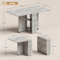 HOMCOM 80-140 cm Folding Dining Table for 4-6 People, Drop Leaf Table with 2-Tier Shelves, Rolling Casters, for Small Spaces, Kitchen, Flat, Dining Room, Cement Grey(m-3)