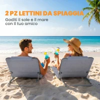 Outsunny Set 2 Sdraio da Spiaggia con Schienale Regolabile su 5 Livelli, Poggiatesta e Borsa da Viaggio, Lettini Spiaggia Pieghevoli Portatili in Acciaio e PE, 134x48x33-43 cm, Grigio(m-4)