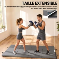 HOMCOM Tapis de gymnastique yoga pilates fitness pliable en 4 avec poignées revêtement synthétique 180 x 80 x 5 cm gris(m-6)