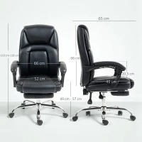 HOMCOM Scaun de birou rabatabil cu suport pentru picioare retractabil, din piele PU, capacitate de 120 kg, negru(m-3)