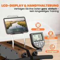 SPORTNOW Wioślarz wodny do domu drewno kauczukowe składany z Bluetooth APP podwójne szyny aluminiowe wyświetlacz LCD do 158 kg(m-7)