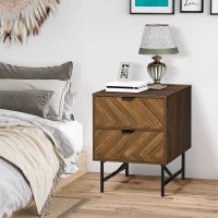 HOMCOM Bedside Table with Two Drawers, Side Cabinet Storage Unit with Metal Handles, Organisation Furniture for Living Room, Bedroom, Walnut Brown(m-12)