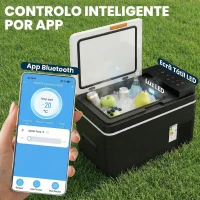 Outsunny Frigorífico Portátil Elétrico 30L com Compressor Controlo por App Ecrã Luz LED Pegas Modos ECO e MAX de -20℃ a +20 ℃ Preto(m-6)