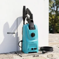 Outsunny Idropulitrice Elettrica 1500 W, Pressione 120 Bar, Flusso 390 L/h e Ugello Regolabile, Tubo 6 m, Blu(m-3)