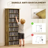 HOMCOM Rangements pour CD et DVD avec 8 compartiments et 6 étagères réglables, capacité max. 360 CD/185 DVD et Blu-ray, marron(m-6)