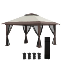 Outsunny Gazebo Pieghevole 4x4 m ad Altezza Regolabile con Zanzariera e Borsa, in Metallo e Tessuto Oxford Beige(m-1)
