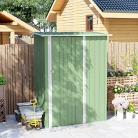 Outsunny Capanno Porta Attrezzi in Metallo con Tetto Inclinato e Porta Bloccabile, 142x86x189 cm, Verde Chiaro(m-9)