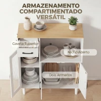HOMCOM Aparador de Cozinha Moderno com Porta de Acrílico, Gaveta Prateleira Ajustável Compartimento Aberto, 80x34x91 cm Branco(m-5)