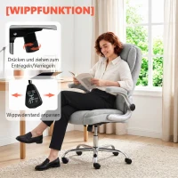 Scaun Ergonomic HOMCOM, Spătar Înalt, Tapițat în Catifea Imprimată, Cotiere Rabatabile, Alb Crem(m-8)