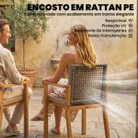 Outsunny Conjunto de 2 Cadeiras de Jardim Exterior em Madeira Empilháveis com Almofadas Removíveis Braços Encosto 59x55x86 cm Madeira(m-5)
