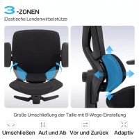 HOMCOM Scaun de Birou Ergonomic și Respirabil cu Suport Lombar Dinamic și Suport pentru Picioare, 73x75x120-128 cm, Negru(m-4)
