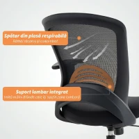 HOMCOM Scaun de Birou Respirabil și Reglabil pe Înălțime, din Material Plasă, 65x59x92.5-102.5 cm, Negru(m-5)
