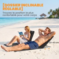 Outsunny Lot de 2 Tapis de Plage rembourré - Matelas de Plage - nattes de Plage - Dossier inclinable Multi-Positions - Sac Transport Inclus - métal Polyester PE Noir(m-5)