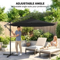 Outsunny 3m Overhanging Cantilever Parasol, with Cross Base - Black(m-5)