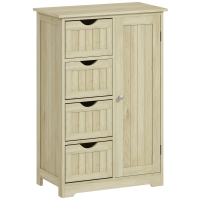 kleankin Armario de Baño Columna de Baño Estrecha con 4 Cajones y Estante Ajustable Estilo Moderno 56x30x83 cm Madera Natural