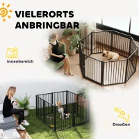 PawHut Welpenauslauf, Hundeauslauf, Welpengehege, 8 Paneele mit Tür, faltbarer und tragbarer Hundezaun, Stahl, Schwarz(m-4)