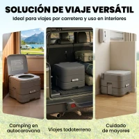 HOMCOM Inodoro Portátil con Tanques Dobles de 10L Estructura en Plástico PE para Camping y Senderismo 36x42x30 cm Gris(m-8)