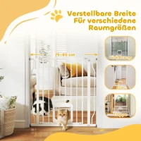 PawHut Treppenschutzgitter Türschutzgitter mit Katzenklappe ohne Bohren 75-85 cm aus Stahl für Hunde, Treppen, Tür, Weiß(m-4)